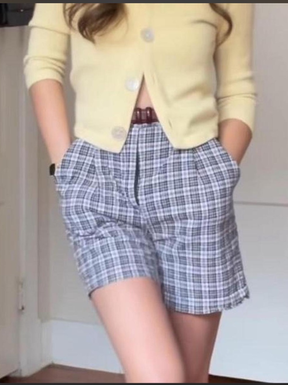 Vintage 90s MIXIT Blues Plaid Pleated Shorts Blue White